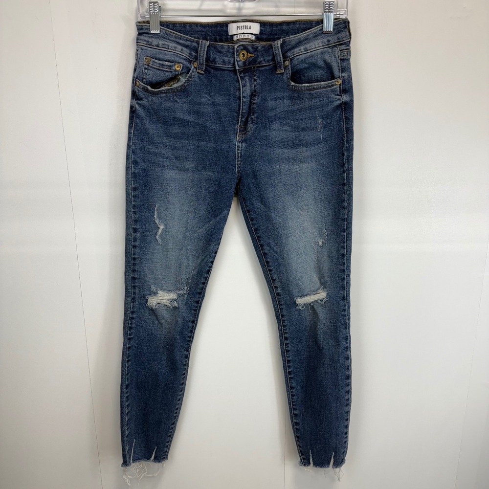 Pistola Distressed Ankle Skinny Jeans Dark Wash Denim Casual Size 29